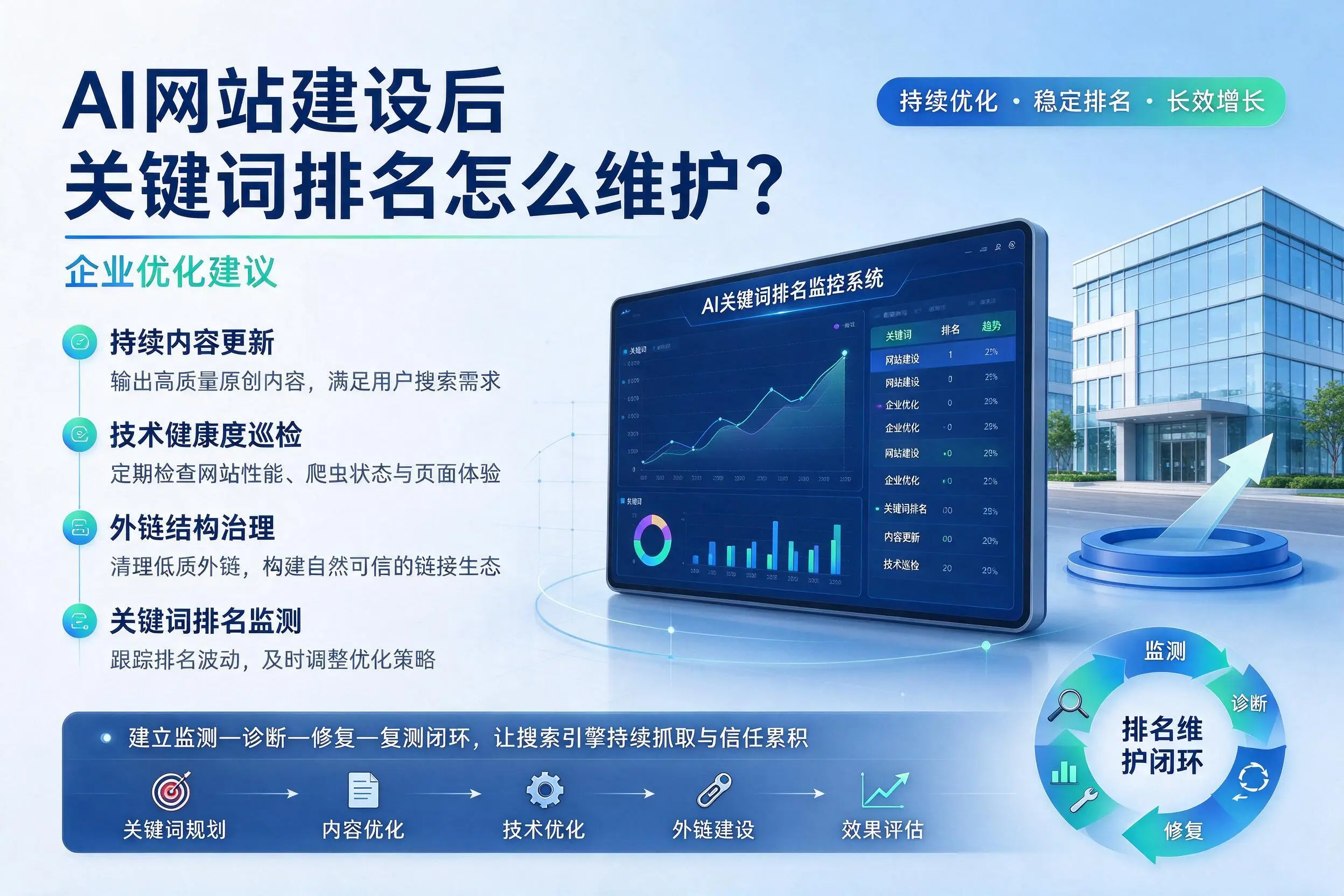 AI网站建设后关键词排名怎么维护?拉萨企业优化建议